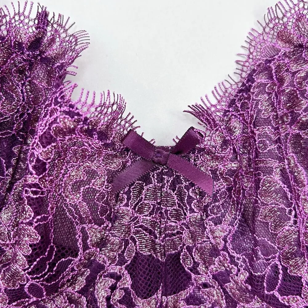 Victoria's Secret Dream Angels Push-Up Without Padding Purple Gold Lace Bra 32D
